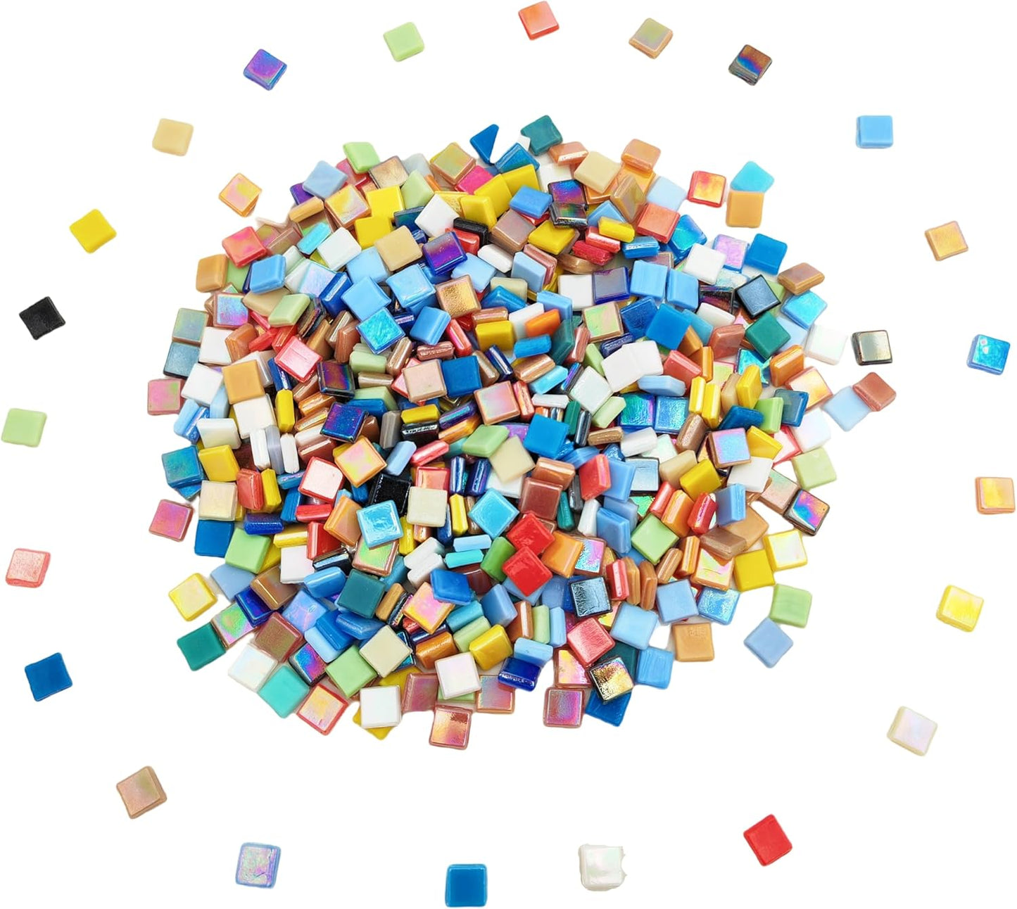 500g/1.1LB Iridescent Ice Jade Glass Mosaic Tiles, 560 Pieces, 2/5 Inch Square Stained Mosaic Tiles for DIY Crafts, Home/Outdoor Mosaic Decoration (Yellow-IA98)