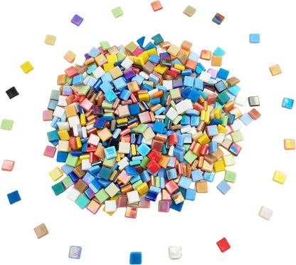 500g/1.1LB Iridescent Ice Jade Glass Mosaic Tiles, 560 Pieces, 2/5 Inch Square Stained Mosaic Tiles for DIY Crafts, Home/Outdoor Mosaic Decoration (Yellow-IA98)