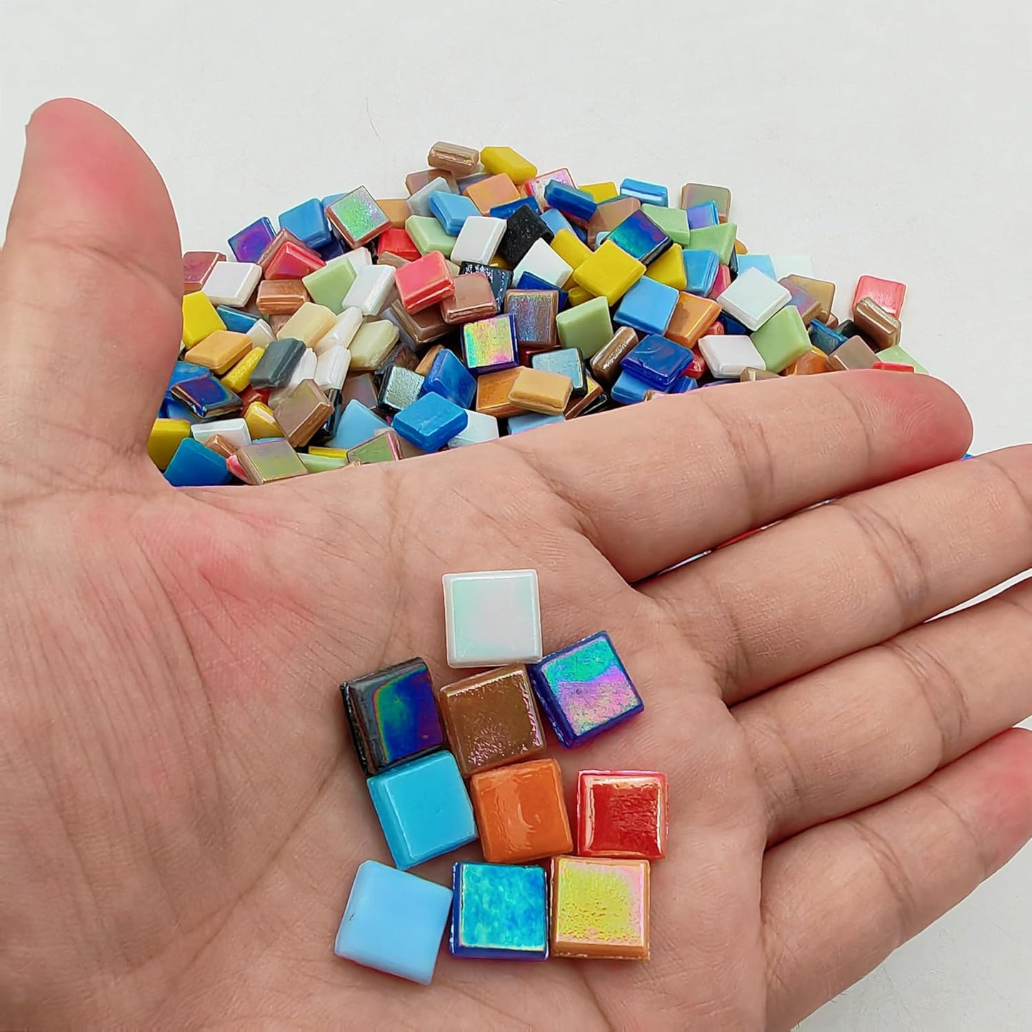 500g/1.1LB Iridescent Ice Jade Glass Mosaic Tiles, 560 Pieces, 2/5 Inch Square Stained Mosaic Tiles for DIY Crafts, Home/Outdoor Mosaic Decoration (Yellow-IA98)