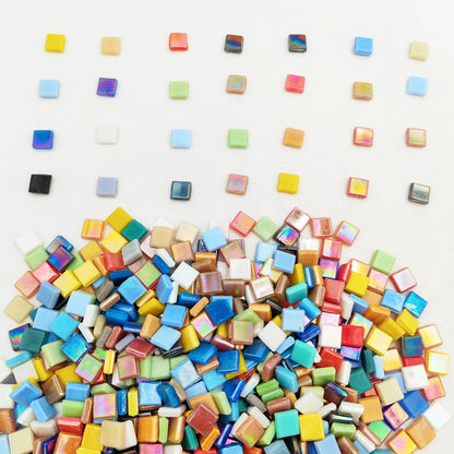 500g/1.1LB Iridescent Ice Jade Glass Mosaic Tiles, 560 Pieces, 2/5 Inch Square Stained Mosaic Tiles for DIY Crafts, Home/Outdoor Mosaic Decoration (Yellow-IA98)