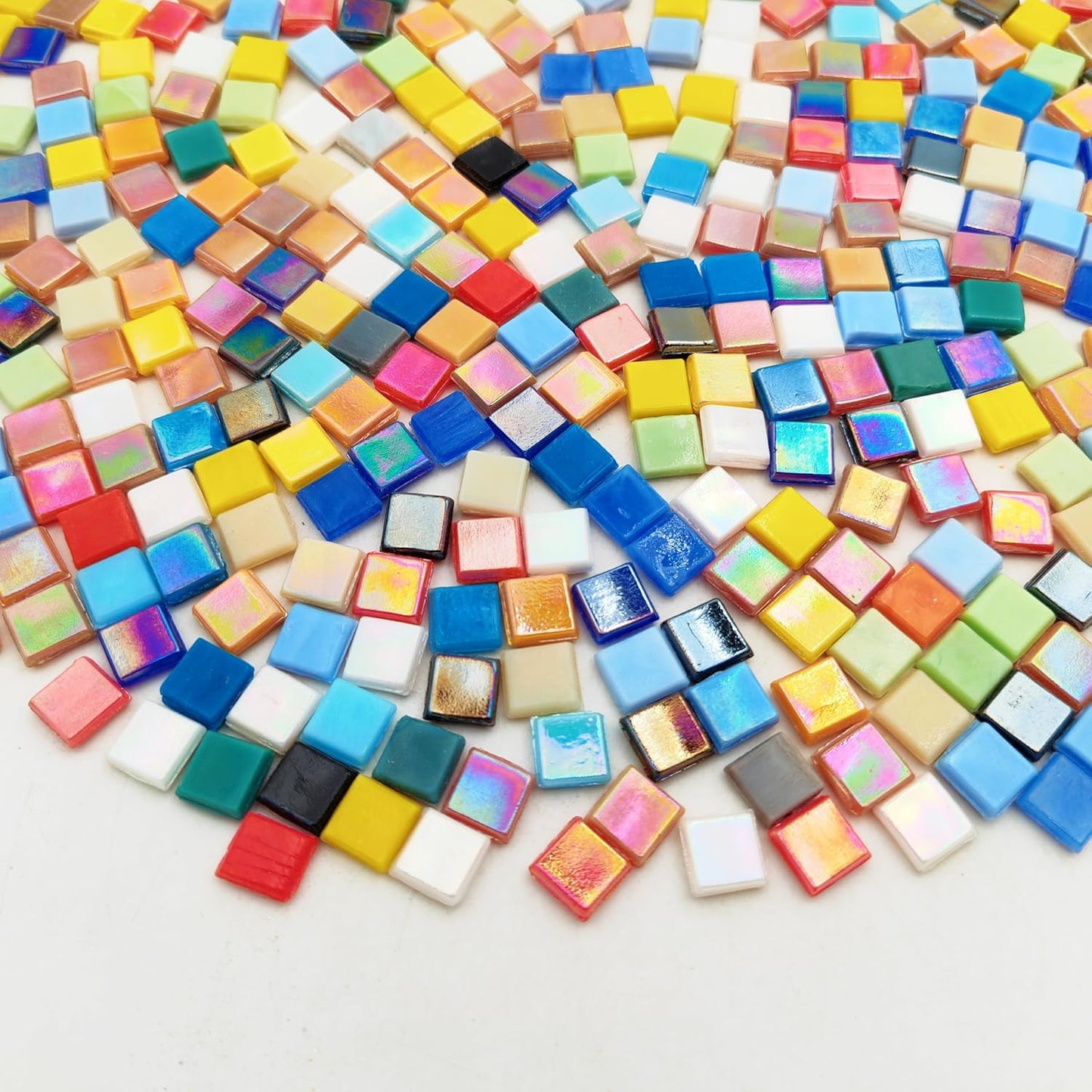 500g/1.1LB Iridescent Ice Jade Glass Mosaic Tiles, 560 Pieces, 2/5 Inch Square Stained Mosaic Tiles for DIY Crafts, Home/Outdoor Mosaic Decoration (Yellow-IA98)