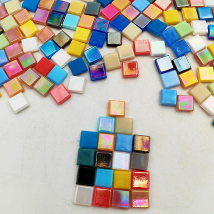 500g/1.1LB Iridescent Ice Jade Glass Mosaic Tiles, 560 Pieces, 2/5 Inch Square Stained Mosaic Tiles for DIY Crafts, Home/Outdoor Mosaic Decoration (Yellow-IA98)