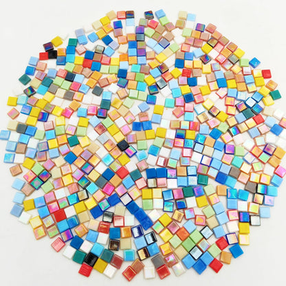 500g/1.1LB Iridescent Ice Jade Glass Mosaic Tiles, 560 Pieces, 2/5 Inch Square Stained Mosaic Tiles for DIY Crafts, Home/Outdoor Mosaic Decoration (Yellow-IA98)