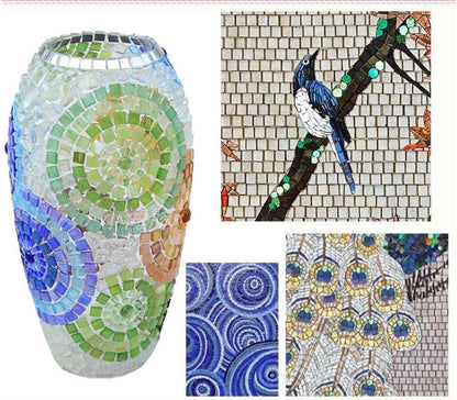 500g/1.1LB Iridescent Ice Jade Glass Mosaic Tiles, 560 Pieces, 2/5 Inch Square Stained Mosaic Tiles for DIY Crafts, Home/Outdoor Mosaic Decoration (Yellow-IA98)