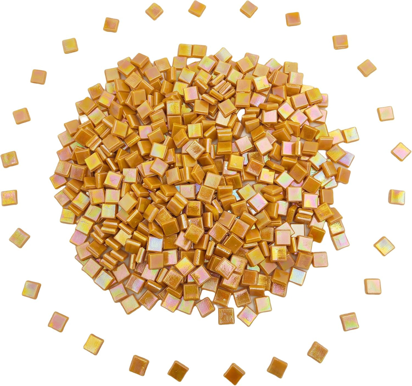 500g/1.1LB Iridescent Ice Jade Glass Mosaic Tiles, 560 Pieces, 2/5 Inch Square Stained Mosaic Tiles for DIY Crafts, Home/Outdoor Mosaic Decoration (Yellow-IA98)