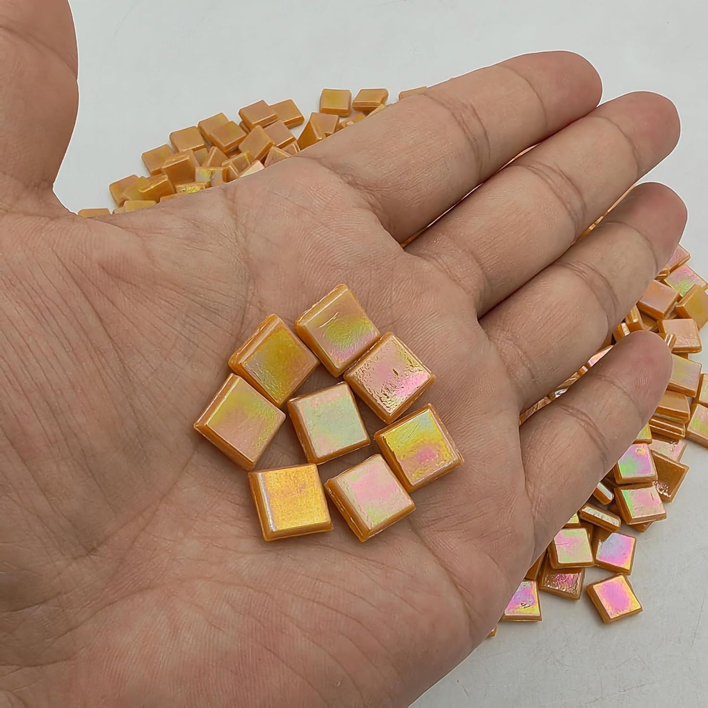 500g/1.1LB Iridescent Ice Jade Glass Mosaic Tiles, 560 Pieces, 2/5 Inch Square Stained Mosaic Tiles for DIY Crafts, Home/Outdoor Mosaic Decoration (Yellow-IA98)