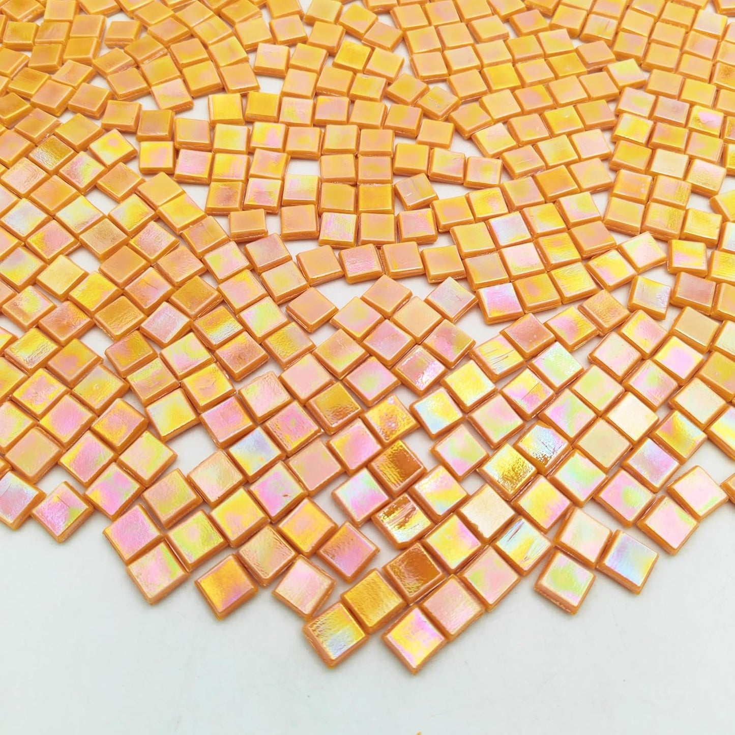 500g/1.1LB Iridescent Ice Jade Glass Mosaic Tiles, 560 Pieces, 2/5 Inch Square Stained Mosaic Tiles for DIY Crafts, Home/Outdoor Mosaic Decoration (Yellow-IA98)