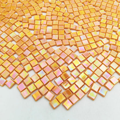 500g/1.1LB Iridescent Ice Jade Glass Mosaic Tiles, 560 Pieces, 2/5 Inch Square Stained Mosaic Tiles for DIY Crafts, Home/Outdoor Mosaic Decoration (Yellow-IA98)