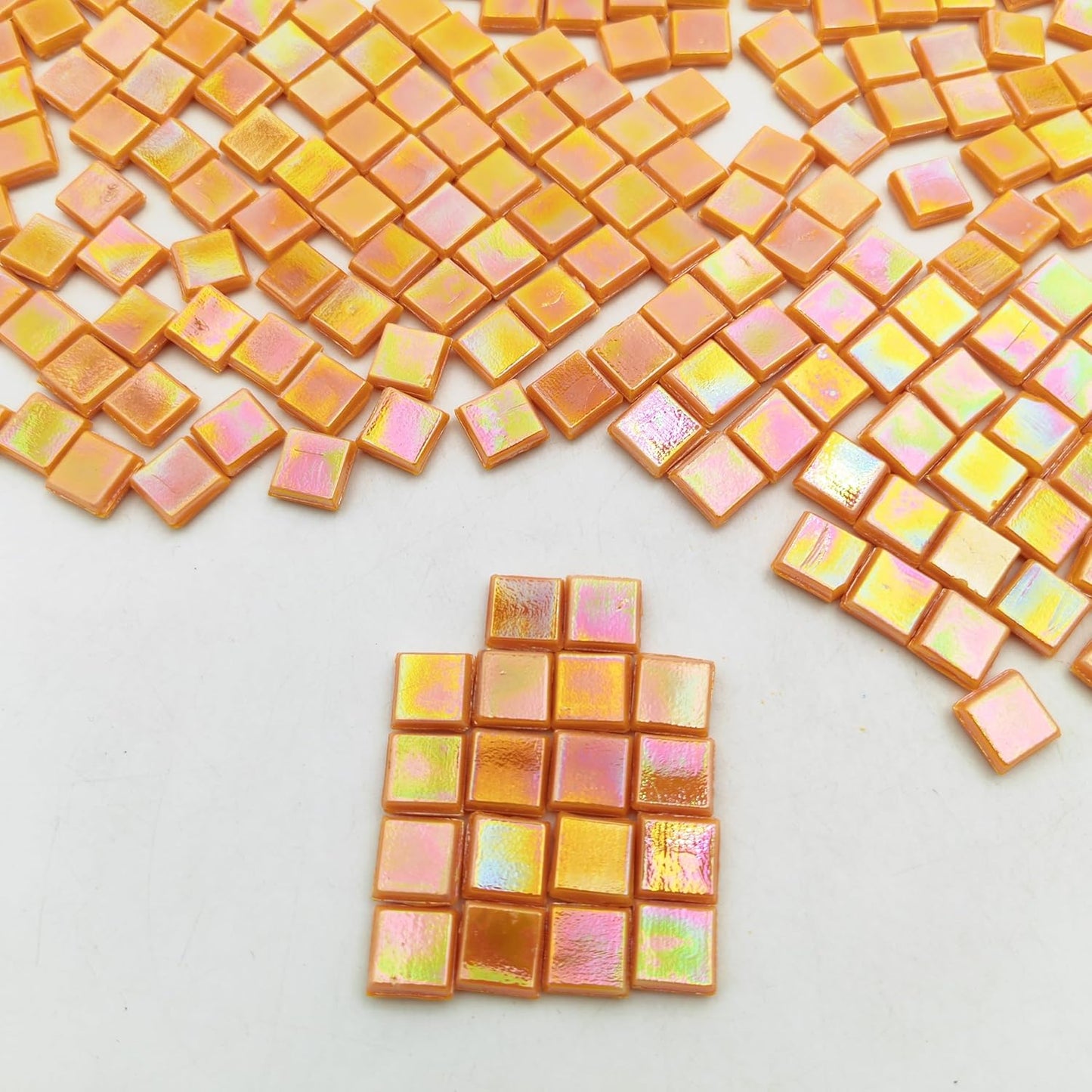 500g/1.1LB Iridescent Ice Jade Glass Mosaic Tiles, 560 Pieces, 2/5 Inch Square Stained Mosaic Tiles for DIY Crafts, Home/Outdoor Mosaic Decoration (Yellow-IA98)