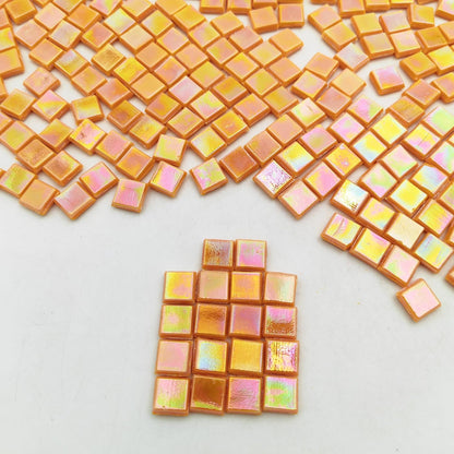 500g/1.1LB Iridescent Ice Jade Glass Mosaic Tiles, 560 Pieces, 2/5 Inch Square Stained Mosaic Tiles for DIY Crafts, Home/Outdoor Mosaic Decoration (Yellow-IA98)