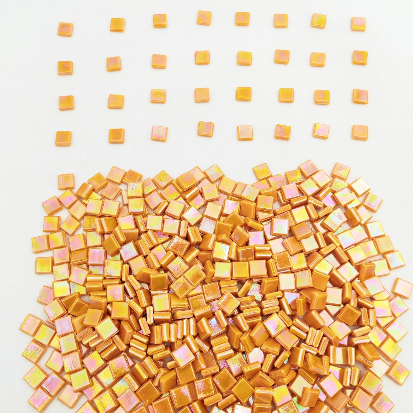 500g/1.1LB Iridescent Ice Jade Glass Mosaic Tiles, 560 Pieces, 2/5 Inch Square Stained Mosaic Tiles for DIY Crafts, Home/Outdoor Mosaic Decoration (Yellow-IA98)