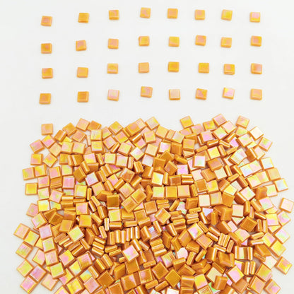 500g/1.1LB Iridescent Ice Jade Glass Mosaic Tiles, 560 Pieces, 2/5 Inch Square Stained Mosaic Tiles for DIY Crafts, Home/Outdoor Mosaic Decoration (Yellow-IA98)