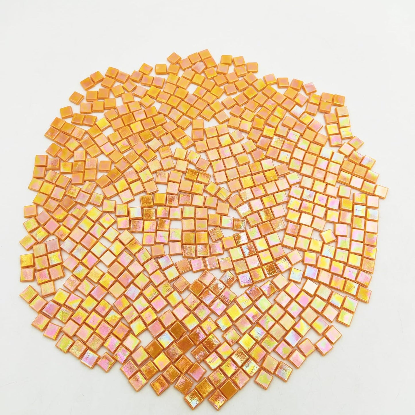500g/1.1LB Iridescent Ice Jade Glass Mosaic Tiles, 560 Pieces, 2/5 Inch Square Stained Mosaic Tiles for DIY Crafts, Home/Outdoor Mosaic Decoration (Yellow-IA98)