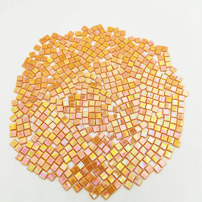500g/1.1LB Iridescent Ice Jade Glass Mosaic Tiles, 560 Pieces, 2/5 Inch Square Stained Mosaic Tiles for DIY Crafts, Home/Outdoor Mosaic Decoration (Yellow-IA98)