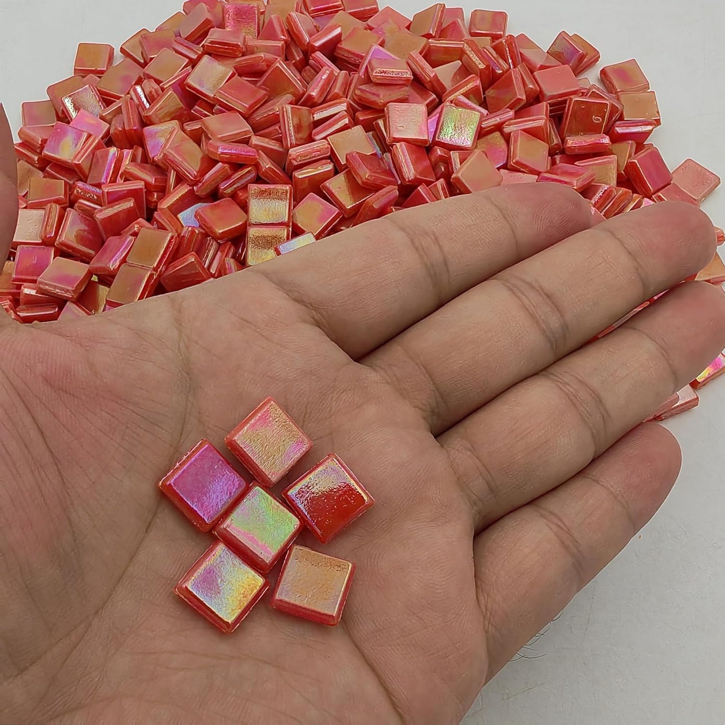 500g/1.1LB Iridescent Ice Jade Glass Mosaic Tiles, 560 Pieces, 2/5 Inch Square Stained Mosaic Tiles for DIY Crafts, Home/Outdoor Mosaic Decoration (Yellow-IA98)