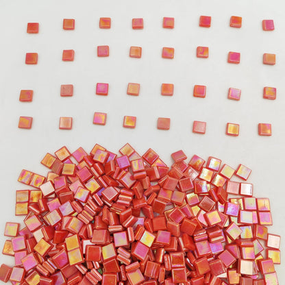 500g/1.1LB Iridescent Ice Jade Glass Mosaic Tiles, 560 Pieces, 2/5 Inch Square Stained Mosaic Tiles for DIY Crafts, Home/Outdoor Mosaic Decoration (Yellow-IA98)