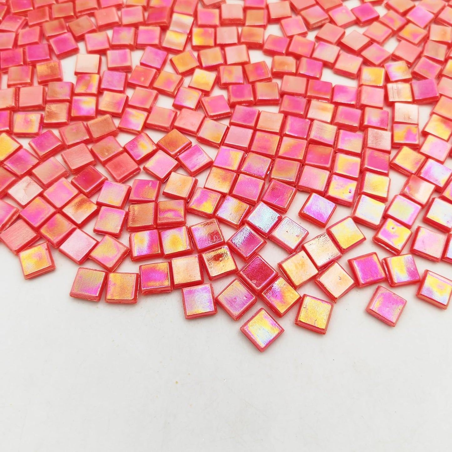 500g/1.1LB Iridescent Ice Jade Glass Mosaic Tiles, 560 Pieces, 2/5 Inch Square Stained Mosaic Tiles for DIY Crafts, Home/Outdoor Mosaic Decoration (Yellow-IA98)