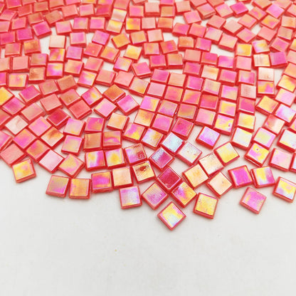 500g/1.1LB Iridescent Ice Jade Glass Mosaic Tiles, 560 Pieces, 2/5 Inch Square Stained Mosaic Tiles for DIY Crafts, Home/Outdoor Mosaic Decoration (Yellow-IA98)