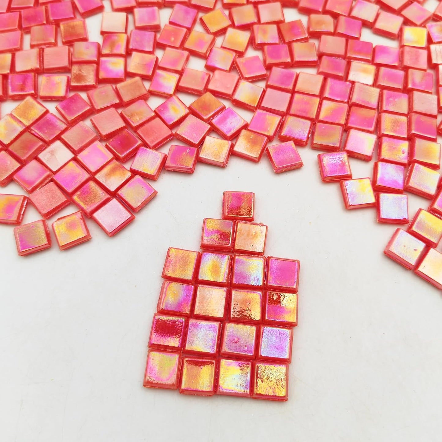 500g/1.1LB Iridescent Ice Jade Glass Mosaic Tiles, 560 Pieces, 2/5 Inch Square Stained Mosaic Tiles for DIY Crafts, Home/Outdoor Mosaic Decoration (Yellow-IA98)