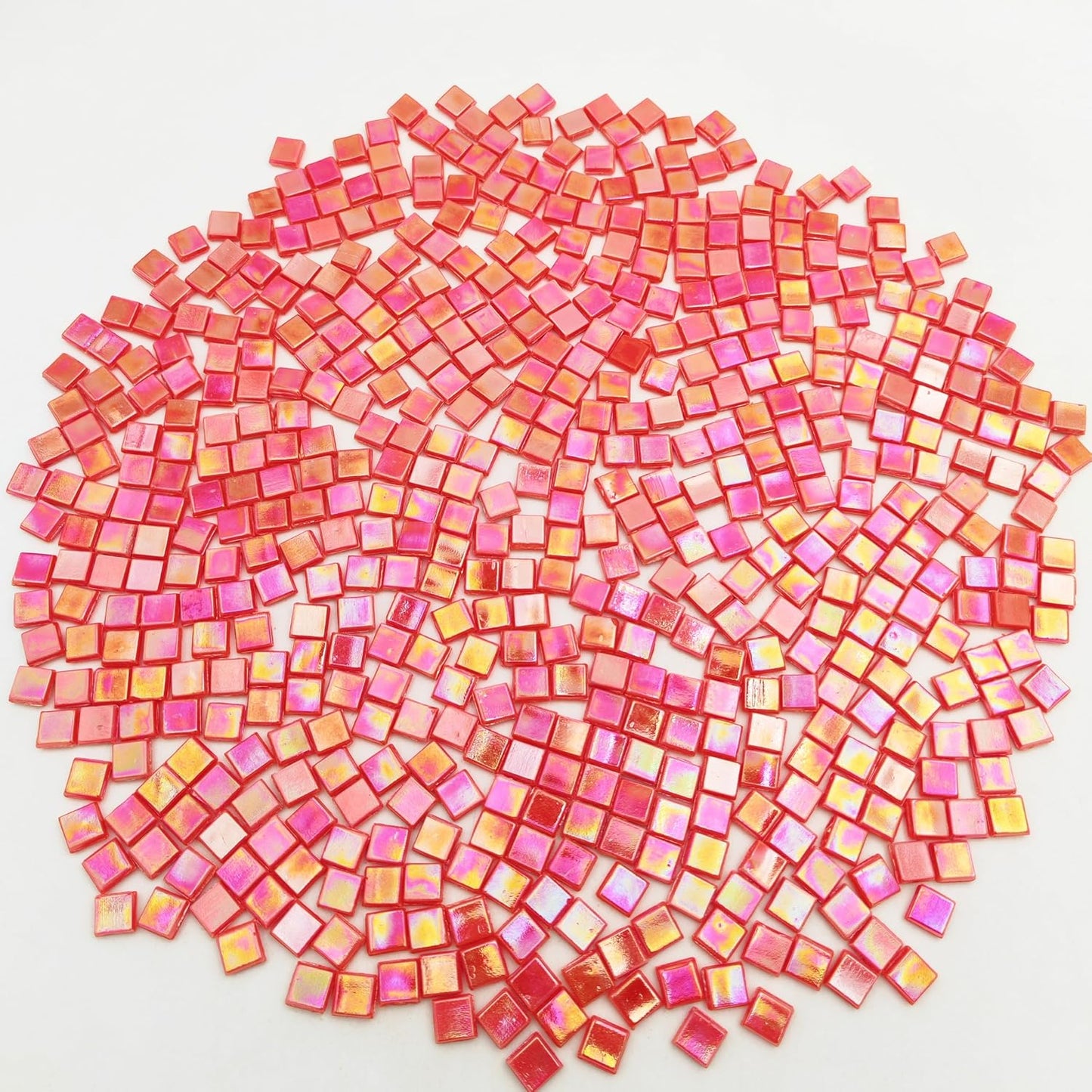 500g/1.1LB Iridescent Ice Jade Glass Mosaic Tiles, 560 Pieces, 2/5 Inch Square Stained Mosaic Tiles for DIY Crafts, Home/Outdoor Mosaic Decoration (Yellow-IA98)