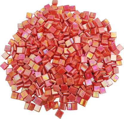 500g/1.1LB Iridescent Ice Jade Glass Mosaic Tiles, 560 Pieces, 2/5 Inch Square Stained Mosaic Tiles for DIY Crafts, Home/Outdoor Mosaic Decoration (Yellow-IA98)