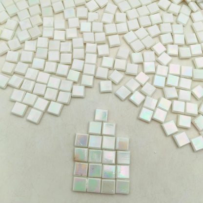 500g/1.1LB Iridescent Ice Jade Glass Mosaic Tiles, 560 Pieces, 2/5 Inch Square Stained Mosaic Tiles for DIY Crafts, Home/Outdoor Mosaic Decoration (Yellow-IA98)