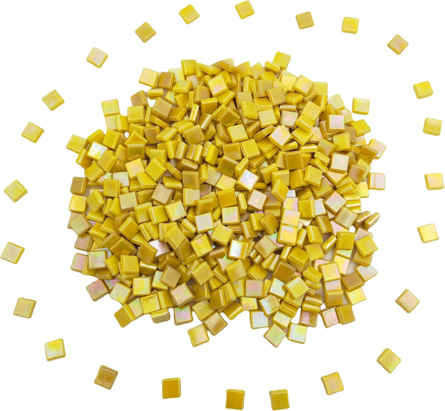 500g/1.1LB Iridescent Ice Jade Glass Mosaic Tiles, 560 Pieces, 2/5 Inch Square Stained Mosaic Tiles for DIY Crafts, Home/Outdoor Mosaic Decoration (Yellow-IA98)
