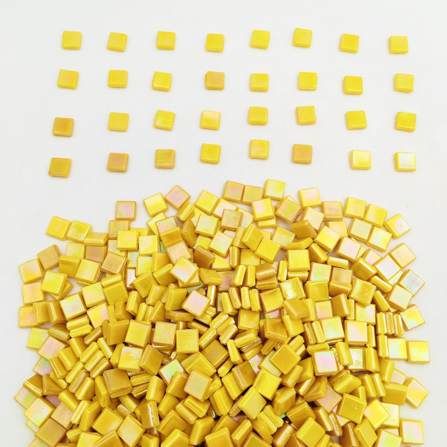 500g/1.1LB Iridescent Ice Jade Glass Mosaic Tiles, 560 Pieces, 2/5 Inch Square Stained Mosaic Tiles for DIY Crafts, Home/Outdoor Mosaic Decoration (Yellow-IA98)