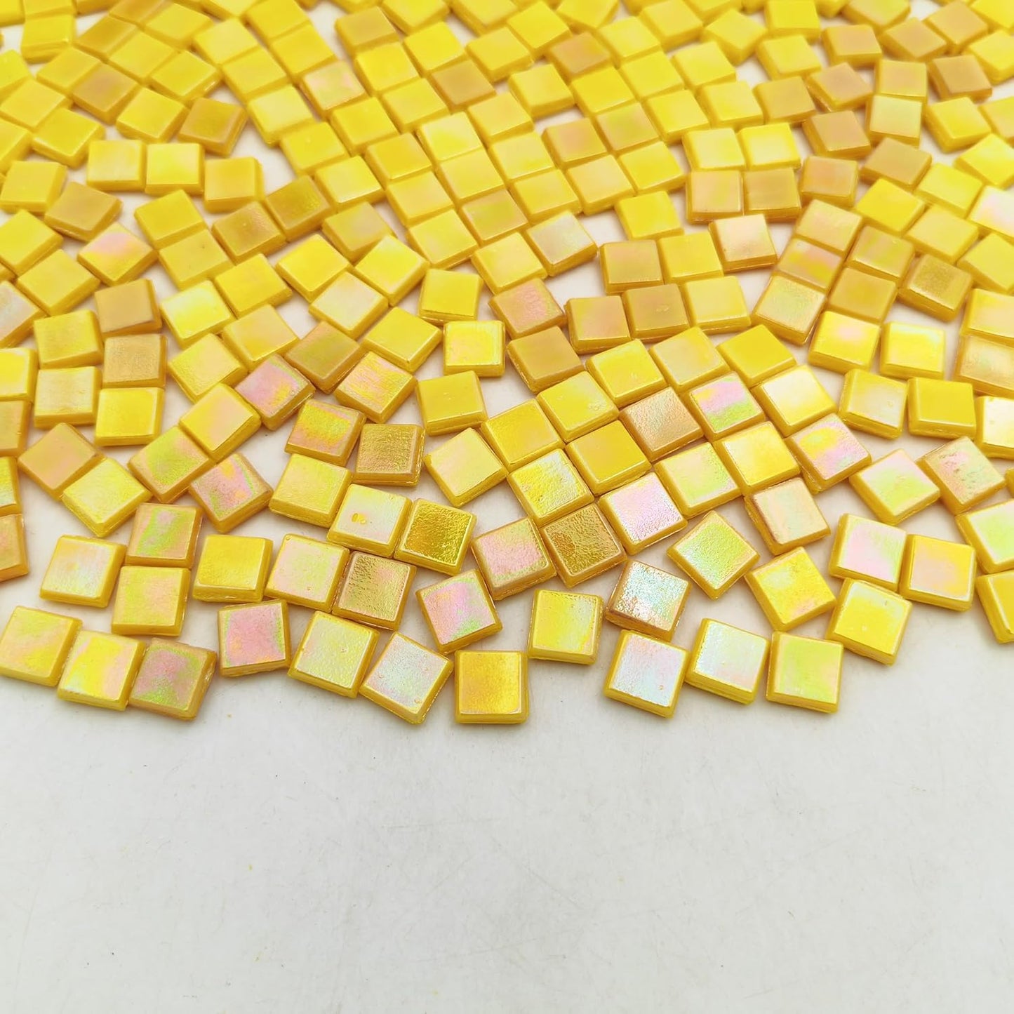 500g/1.1LB Iridescent Ice Jade Glass Mosaic Tiles, 560 Pieces, 2/5 Inch Square Stained Mosaic Tiles for DIY Crafts, Home/Outdoor Mosaic Decoration (Yellow-IA98)