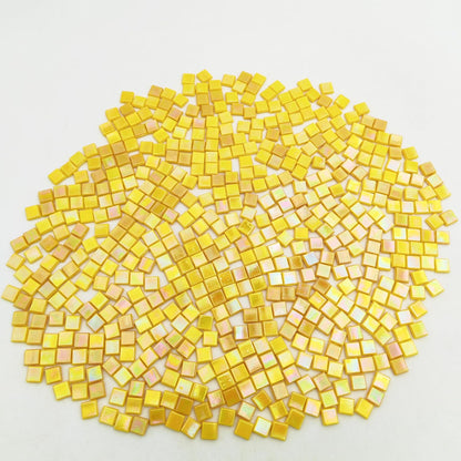 500g/1.1LB Iridescent Ice Jade Glass Mosaic Tiles, 560 Pieces, 2/5 Inch Square Stained Mosaic Tiles for DIY Crafts, Home/Outdoor Mosaic Decoration (Yellow-IA98)