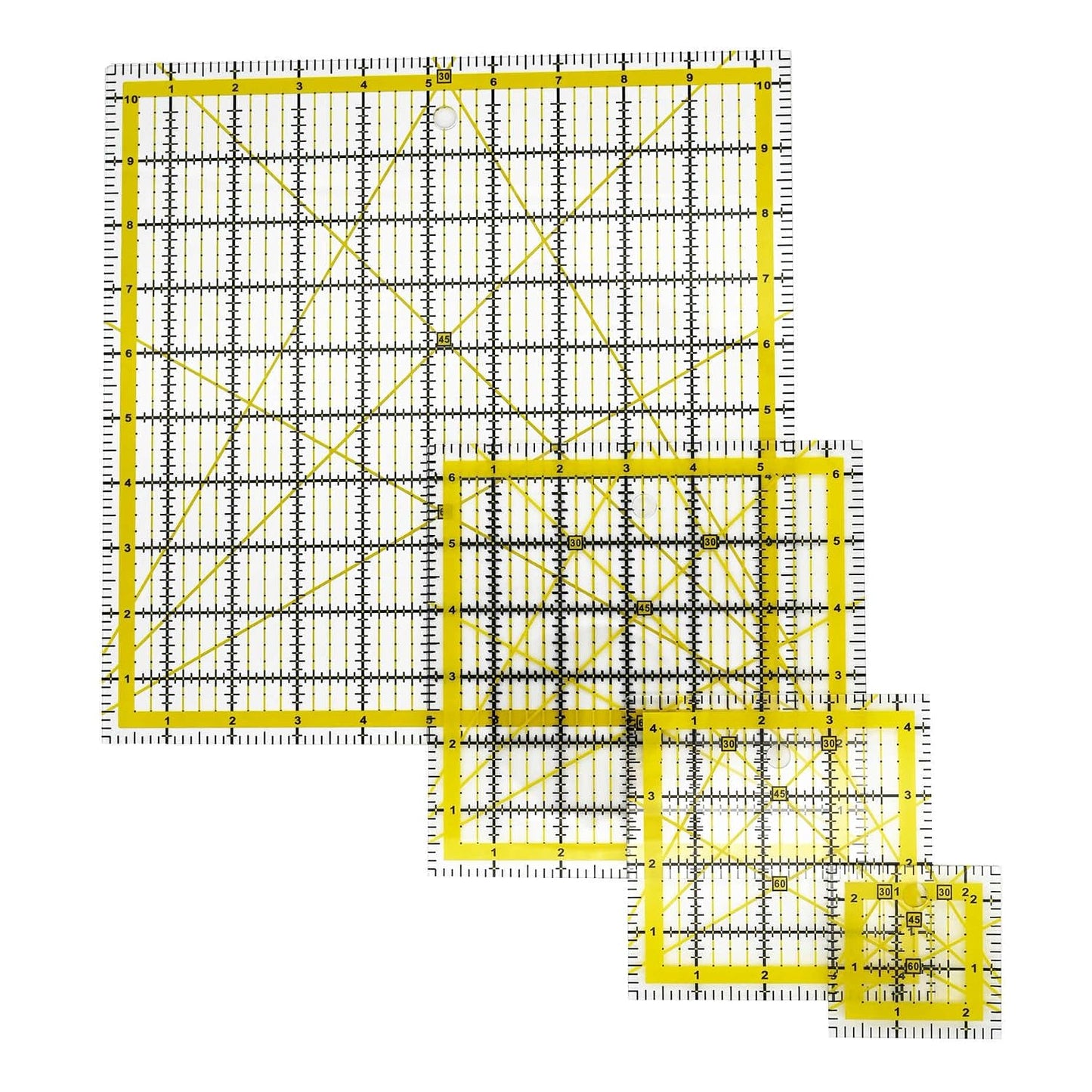 Quilting Rulers Sewing Ruler,Acrylic Quilting Ruler Templates,Precision Cutting Tools for Patchwork Fabric,Sewing Supplies Yellow(2.5"X2.5",4.5"X4.5",6.5"X6.5",10.5"X10.5")