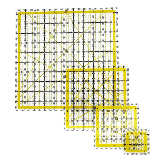 Quilting Rulers Sewing Ruler,Acrylic Quilting Ruler Templates,Precision Cutting Tools for Patchwork Fabric,Sewing Supplies Yellow(2.5"X2.5",4.5"X4.5",6.5"X6.5",10.5"X10.5")