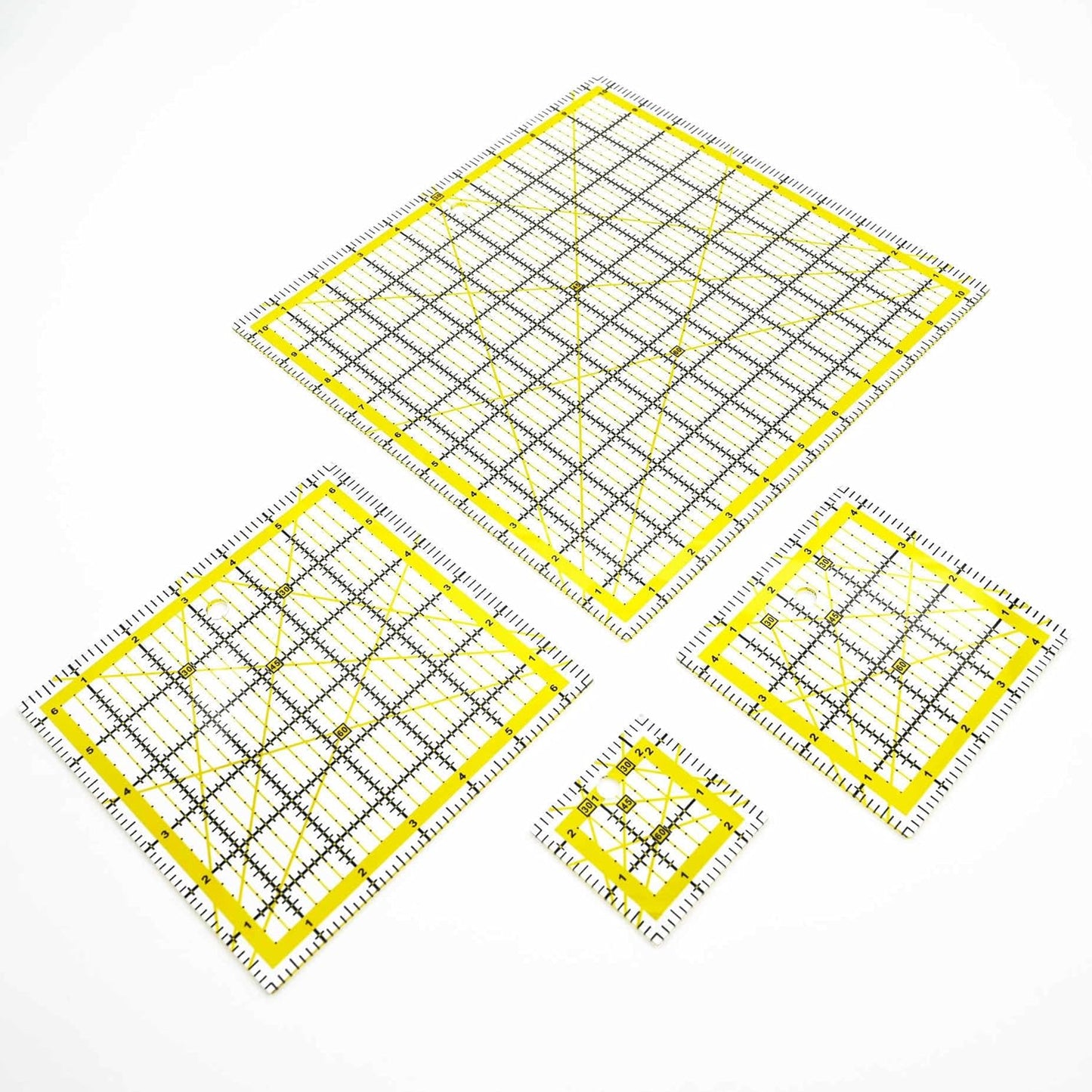 Quilting Rulers Sewing Ruler,Acrylic Quilting Ruler Templates,Precision Cutting Tools for Patchwork Fabric,Sewing Supplies Yellow(2.5"X2.5",4.5"X4.5",6.5"X6.5",10.5"X10.5")