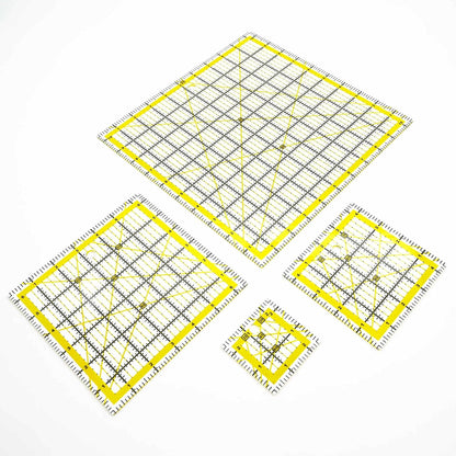 Quilting Rulers Sewing Ruler,Acrylic Quilting Ruler Templates,Precision Cutting Tools for Patchwork Fabric,Sewing Supplies Yellow(2.5"X2.5",4.5"X4.5",6.5"X6.5",10.5"X10.5")