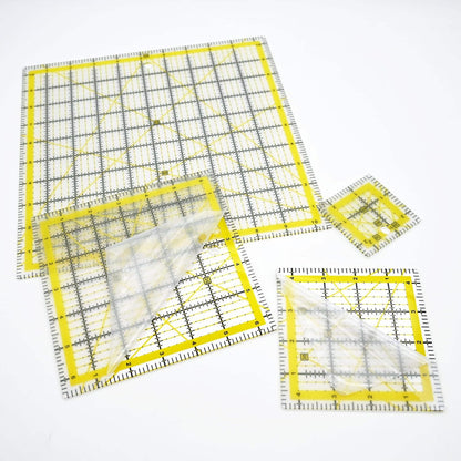 Quilting Rulers Sewing Ruler,Acrylic Quilting Ruler Templates,Precision Cutting Tools for Patchwork Fabric,Sewing Supplies Yellow(2.5"X2.5",4.5"X4.5",6.5"X6.5",10.5"X10.5")