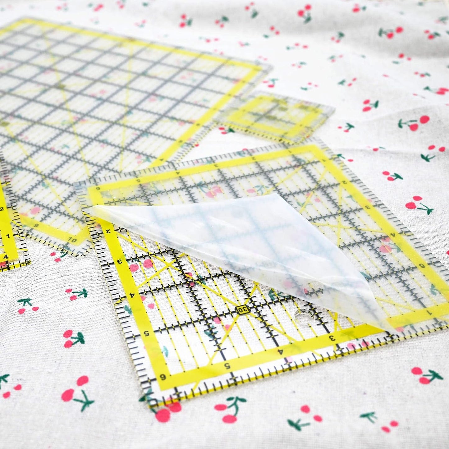 Quilting Rulers Sewing Ruler,Acrylic Quilting Ruler Templates,Precision Cutting Tools for Patchwork Fabric,Sewing Supplies Yellow(2.5"X2.5",4.5"X4.5",6.5"X6.5",10.5"X10.5")