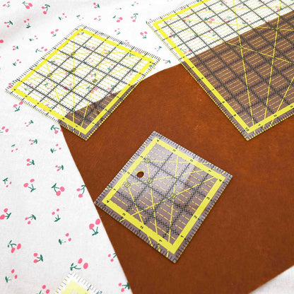 Quilting Rulers Sewing Ruler,Acrylic Quilting Ruler Templates,Precision Cutting Tools for Patchwork Fabric,Sewing Supplies Yellow(2.5"X2.5",4.5"X4.5",6.5"X6.5",10.5"X10.5")