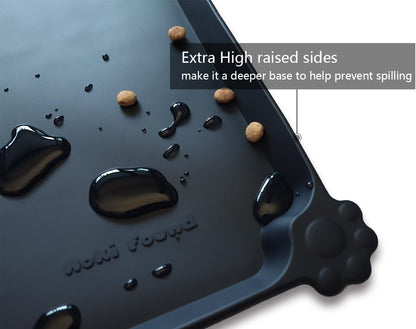 Silicone Pet Food Mats Tray - Non Slip Pet Bowl Mats Placemat - Dog Cat Feeding Mat - Waterproof Dog Food Mats -Pet Water Mats for Floors -Black
