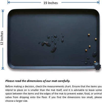 Silicone Pet Food Mats Tray - Non Slip Pet Bowl Mats Placemat - Dog Cat Feeding Mat - Waterproof Dog Food Mats -Pet Water Mats for Floors -Black