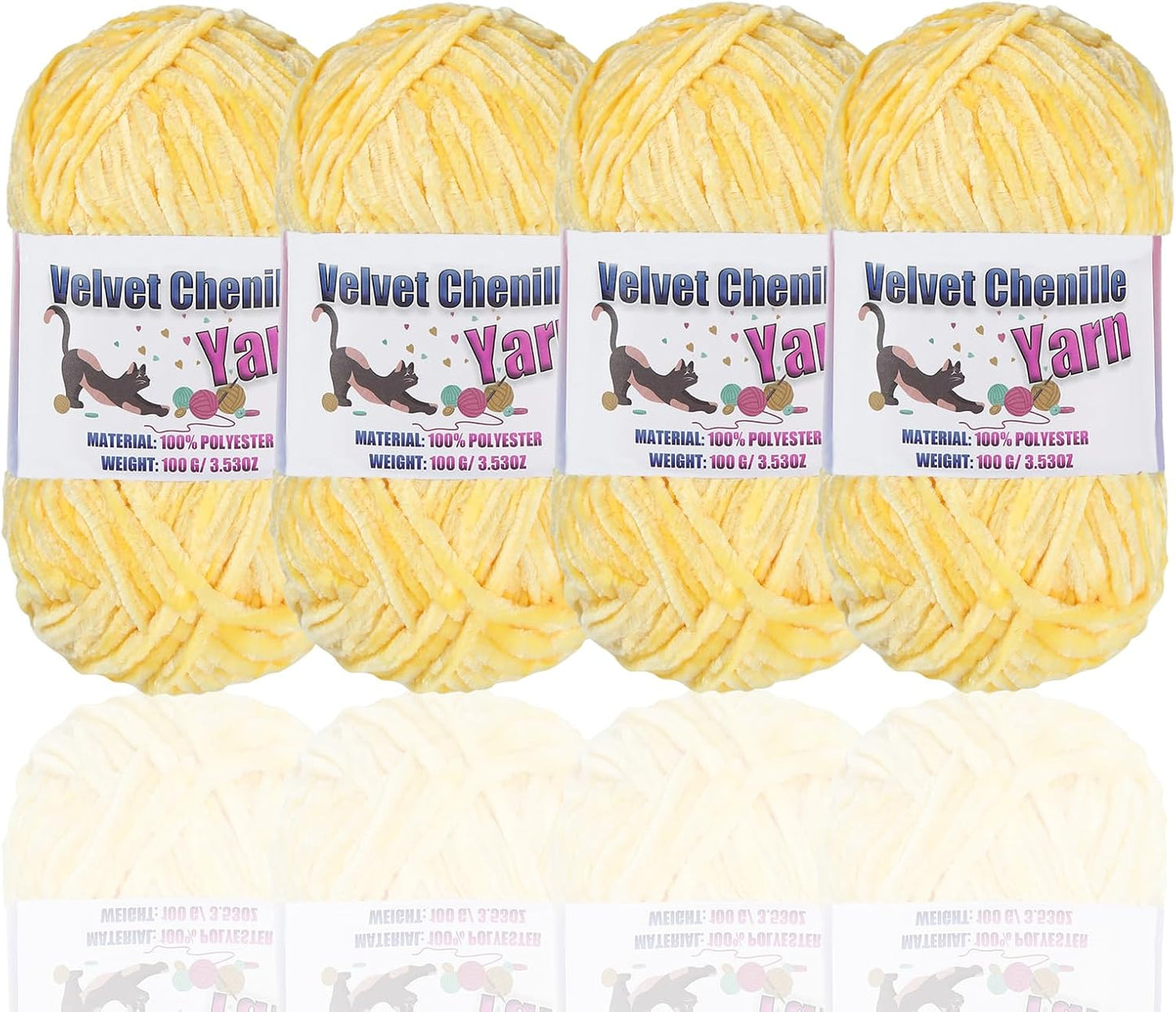 4 * 100g Fluffy Velvet Chenille Yarn for Crocheting and Knitting, Handcrafts Weaving Soft Chenille Yarn for Crocheting Clearance, Used for Making Baby Yarn Blanket, Clothes, DIY Craft (Yellow)