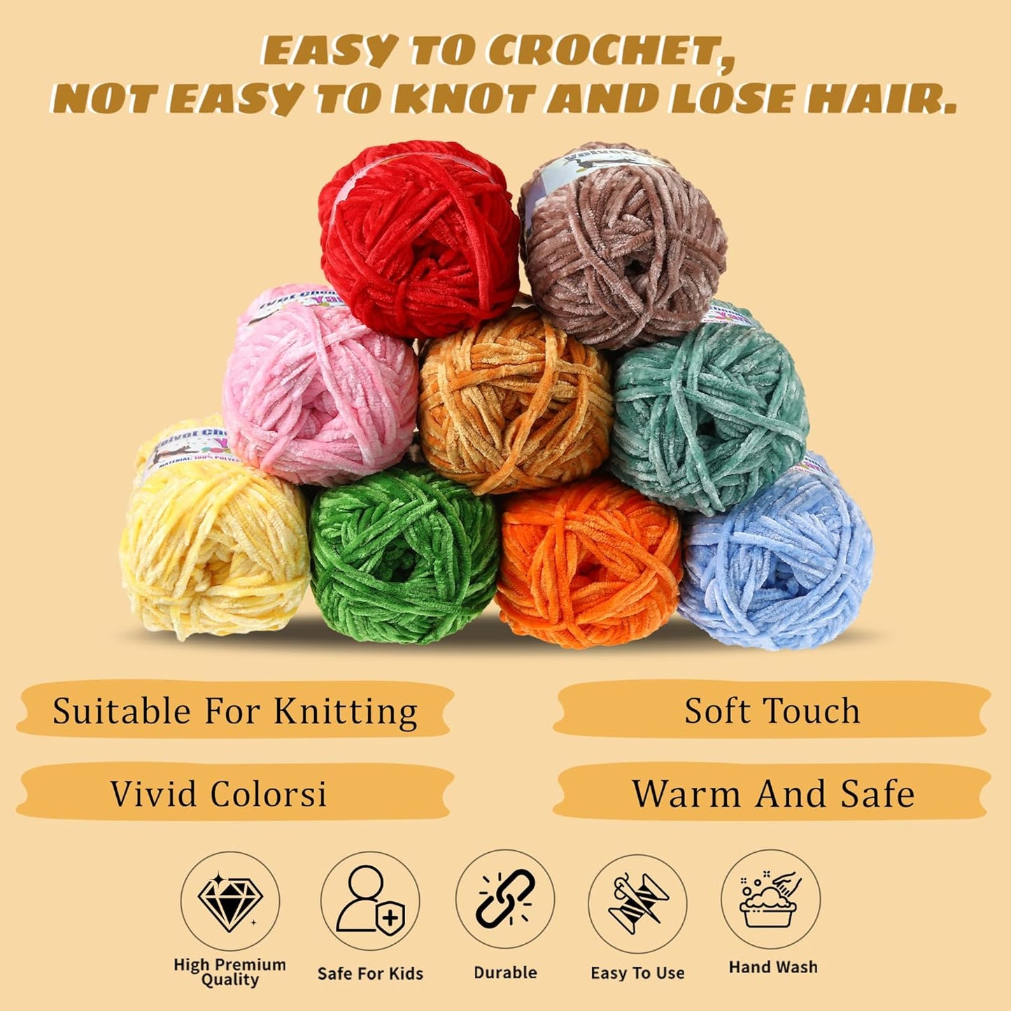 4 * 100g Fluffy Velvet Chenille Yarn for Crocheting and Knitting, Handcrafts Weaving Soft Chenille Yarn for Crocheting Clearance, Used for Making Baby Yarn Blanket, Clothes, DIY Craft (Yellow)