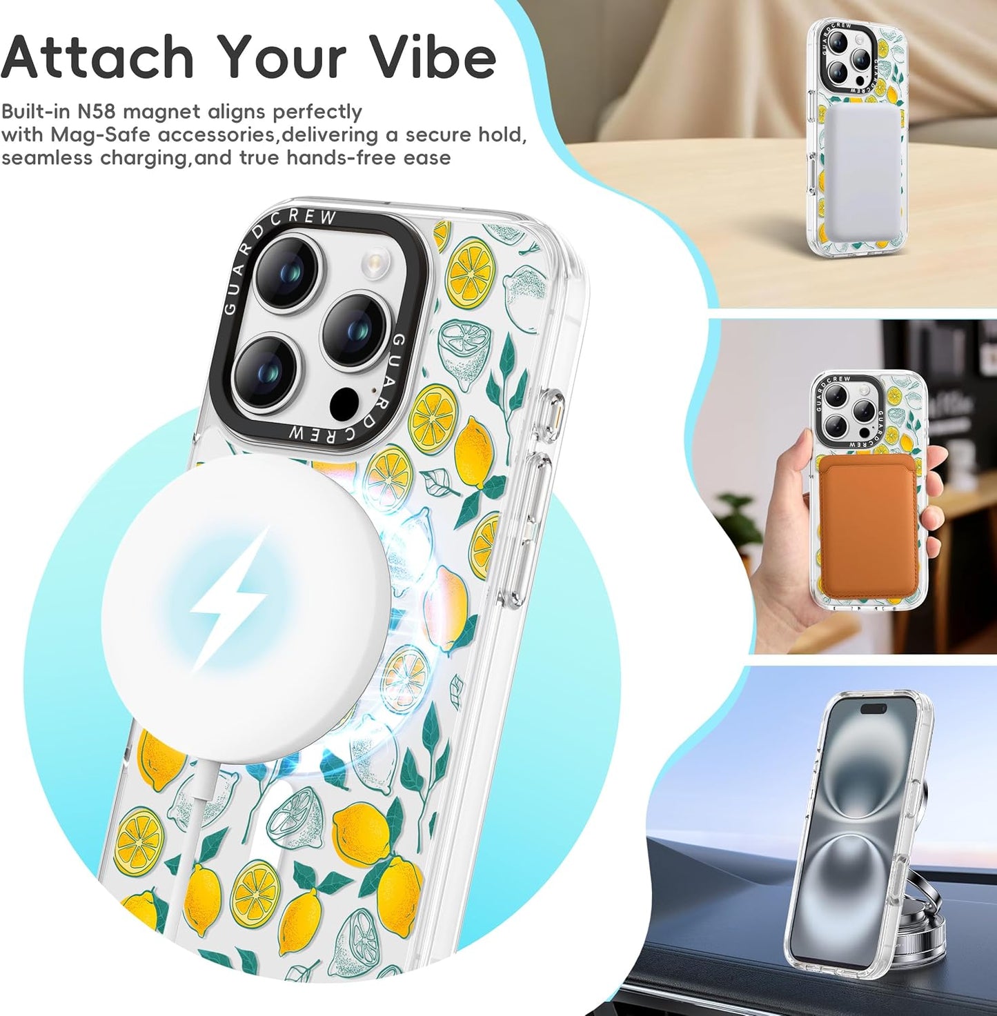 Magnetic for iPhone 16 Pro Max Case, [Fresh Yellow Lemon] Fruit Design for Women Girls, [11FT Military-Grade Drop Tested] Compatible with MagSafe, Slim Shockproof Aesthetic Cover, 6.9"