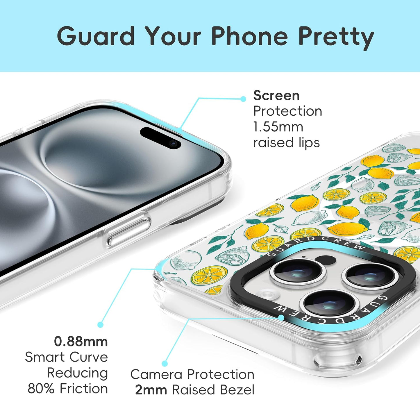 Magnetic for iPhone 16 Pro Max Case, [Fresh Yellow Lemon] Fruit Design for Women Girls, [11FT Military-Grade Drop Tested] Compatible with MagSafe, Slim Shockproof Aesthetic Cover, 6.9"