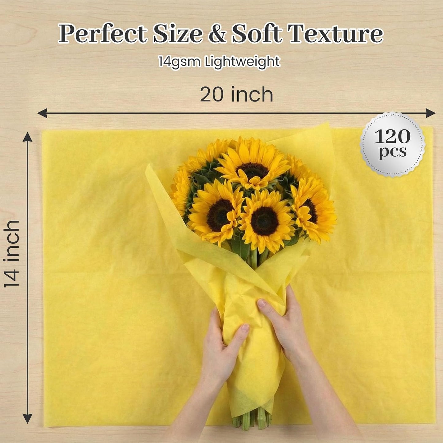 120 Sheets Yellow Tissue Paper, 14 X 20 inches | Bright Paper Adds Volume to Gift Bags and Folds Easily into Sunflowers, Spring Decorations and Art Projects