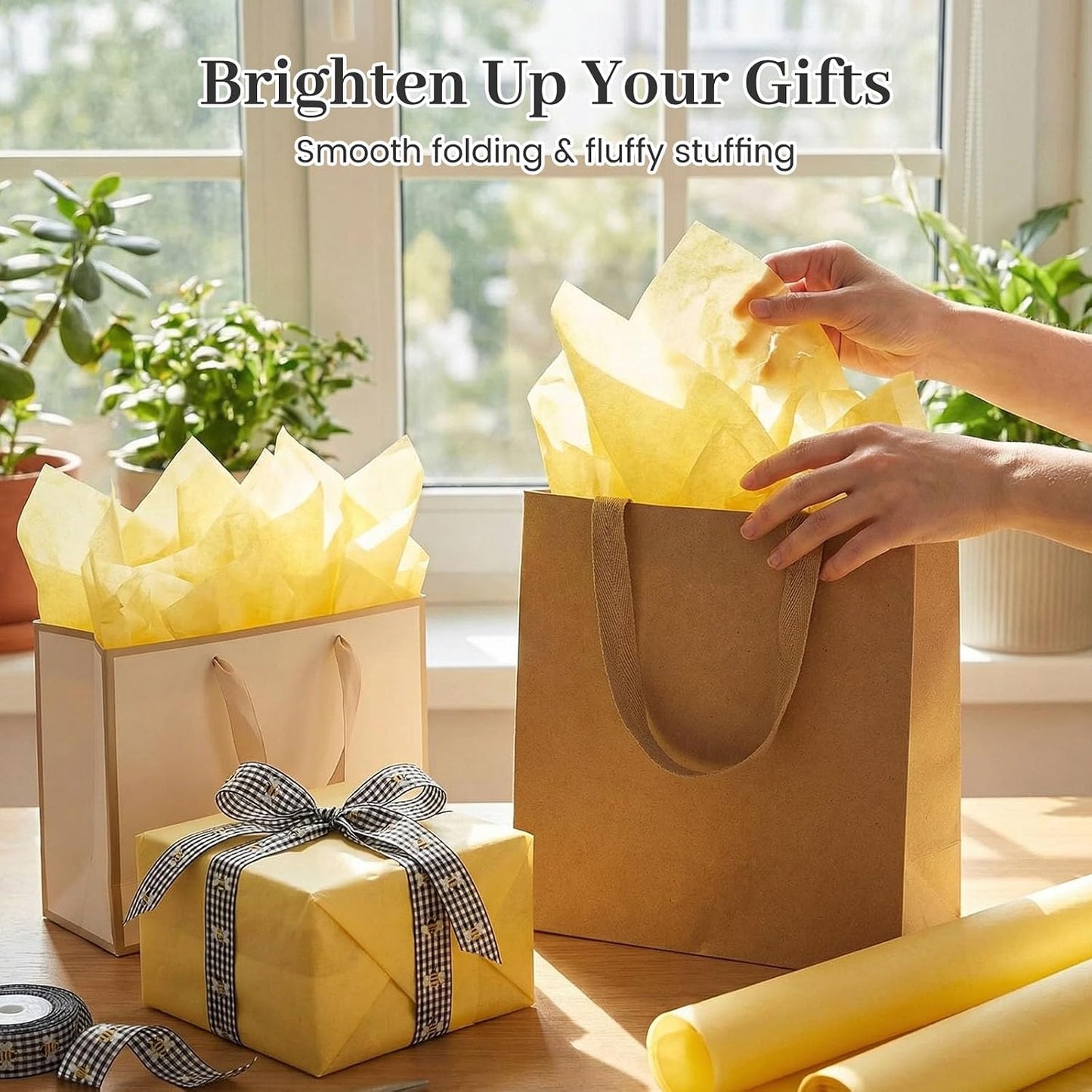 120 Sheets Yellow Tissue Paper, 14 X 20 inches | Bright Paper Adds Volume to Gift Bags and Folds Easily into Sunflowers, Spring Decorations and Art Projects