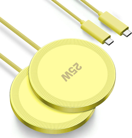 MagSafe 25W Magnetic Wireless Charger Fast Charging Pad for iPhone | Compatible with iPhone 17 17e 16 15 14 Pro Max Google Pixel 10, Slim Compact, For Desk Bedside Travel, Light Yellow - 2Pack