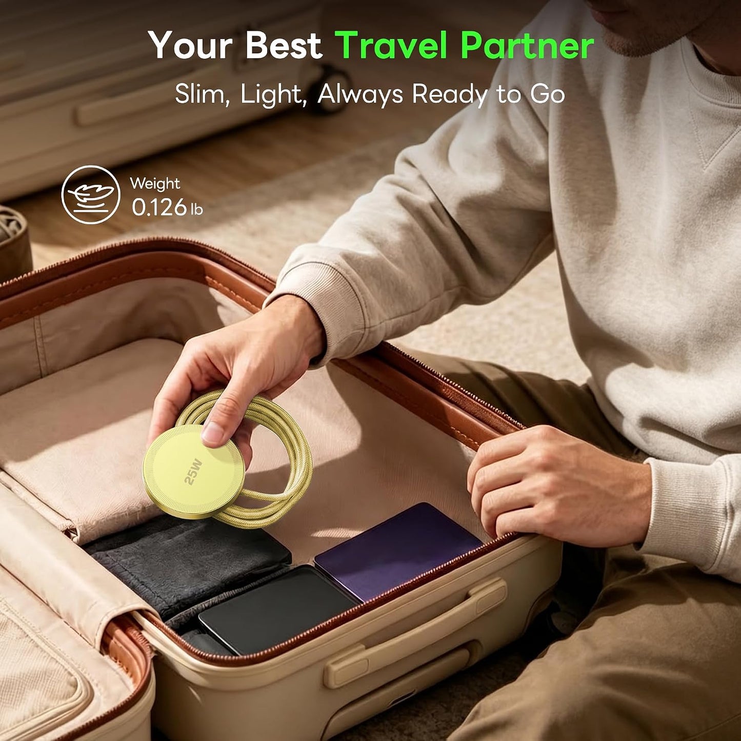 MagSafe 25W Magnetic Wireless Charger Fast Charging Pad for iPhone | Compatible with iPhone 17 17e 16 15 14 Pro Max Google Pixel 10, Slim Compact, For Desk Bedside Travel, Light Yellow - 2Pack