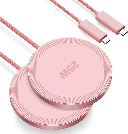 MagSafe 25W Magnetic Wireless Charger Fast Charging Pad for iPhone | Compatible with iPhone 17 17e 16 15 14 Pro Max Google Pixel 10, Slim Compact, For Desk Bedside Travel, Light Yellow - 2Pack