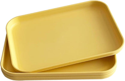 Small Serving Tray Yellow 3 Pack, 7.8" Wheat Straw Plastic Trays | 7.8" x 5.9", Stackable Lightweight, Dishwasher & Microwave Safe, Reusable for Kitchen Cafeteria Party Picnic Camping