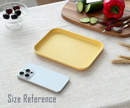 Small Serving Tray Yellow 3 Pack, 7.8" Wheat Straw Plastic Trays | 7.8" x 5.9", Stackable Lightweight, Dishwasher & Microwave Safe, Reusable for Kitchen Cafeteria Party Picnic Camping